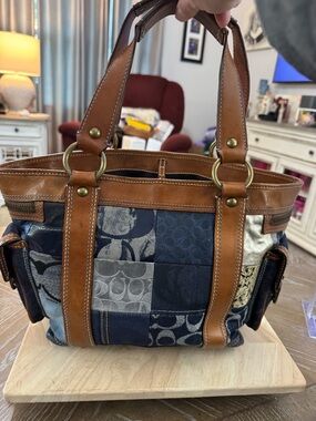 Coach Vintage Y2K Legacy Limited Edition Signature Mosaic Denim Patchwork Leathe